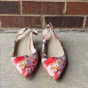 Marc Fisher Red Floral Slingback Flats